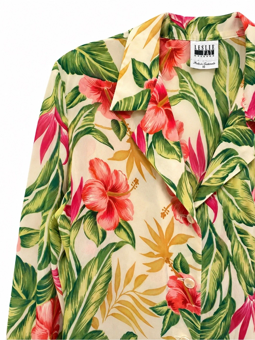 Leslie Fay Tropical Floral Long Duster Kimono Resort Beach Cruise Cover Up